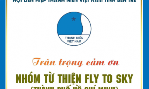 Nhóm từ thiện Fly To Sky Chi nhánh TPHCM nhận thư cảm ơn của Hội Liên hiệp Thanh niên Việt Nam tỉnh Bến Tre về Chương trình Ngày làm việc tốt năm 2023