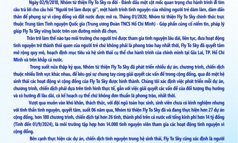 Thư cảm ơn nhân dịp Kỷ niệm 06 năm thành lập Nhóm từ thiện Fly To Sky (02/09/2018 – 02/09/2024) và Chào mừng Kỷ niệm 04 năm thành lập Chi nhánh Thành phố Hồ Chí Minh (02/09/2020 – 02/09/2024) 