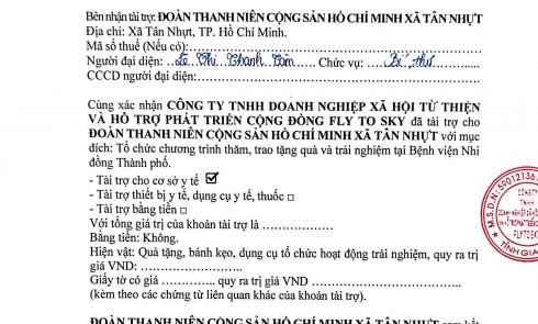 Biên bản xác nhận tài trợ Chương trình Vẽ yêu thương - Gửi mơ ước tại Bệnh viên Nhi đồng thành phố