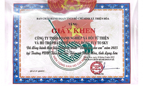 Giấy khen của Ban chấp hành Đoàn TNCS Hồ Chí Minh xã Thiện Hòa Chương trình 