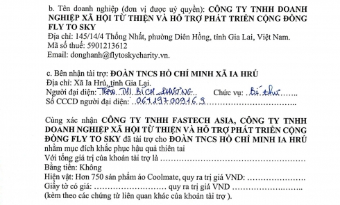 Biên bản xác nhận tài trợ Chương trình Áo ấm chuyền tay - Quà chia sẻ tại xã Ia Hrú, tỉnh Gia Lai
