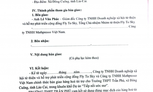 Biên bản bàn giao hàng hóa tài trợ dự án 
