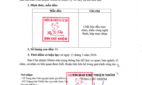 Thay đổi chất liệu con dấu của Ban Chủ nhiệm Nhóm từ thiện Fly To Sky