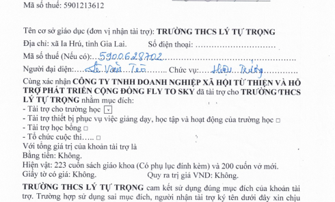 Biên bản xác nhận tài trợ - Chương trình 