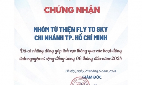 Nhóm từ thiện Fly To Sky Chi nhánh TP. Hồ Chí Minh là một trong 22 tập thể đã có những đóng góp tích cực thông qua các hoạt động tình nguyện vì cộng đồng trong 06 tháng đầu năm 2024