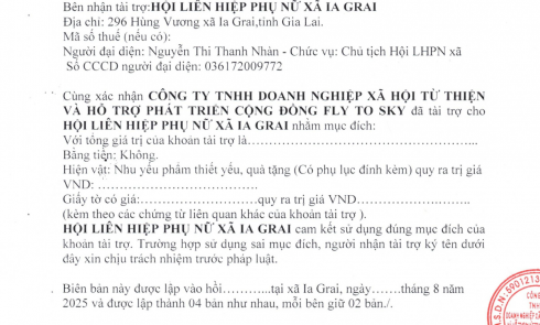 Biên bản xác nhận tài trợ Hội Liên hiệp Phụ nữ xã Ia Grai