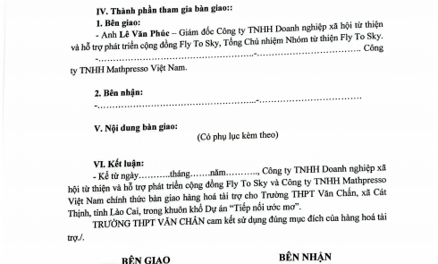 Biên bản bàn giao hàng hóa tài trợ dự án 