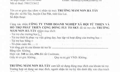 Biên bản xác nhận tài trợ - Dự án Áo ấm chuyền tay