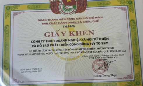 Fly To Sky vinh dự được trao tặng Giấy khen vì đã có thành tích trong công tác đồng hành thực hiện chương trình “Sinh kế xanh”