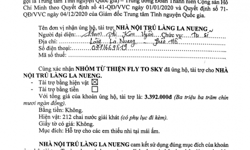 Biên bản xác nhận tài trợ Nhà nội trú Làng La Nueng