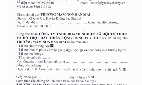 Biên bản xác nhận tài trợ cho giáo dục và Biên bản bàn giao hàng hóa tài trợ cho Trường Mầm non Ban Mai