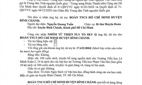 Biên bản xác nhận tài trợ Đoàn TNCS Hồ Chí Minh huyện Bình Chánh - Ngày Sách và Văn hoá đọc Việt Nam